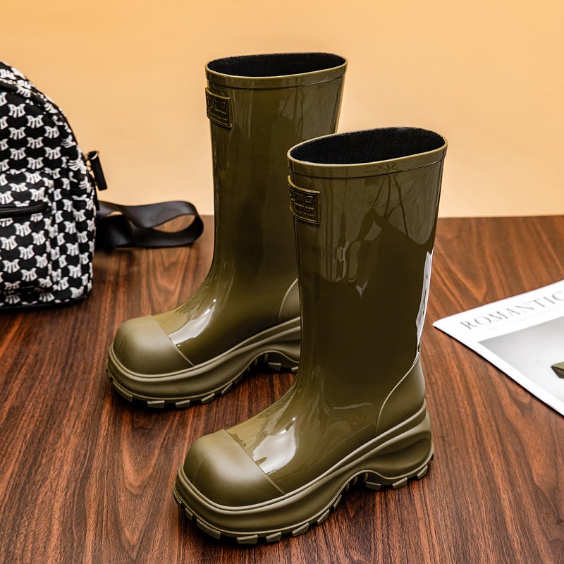Women's High-Top PVC Waterproof Rain Boots with Slip-Resistant Sole
