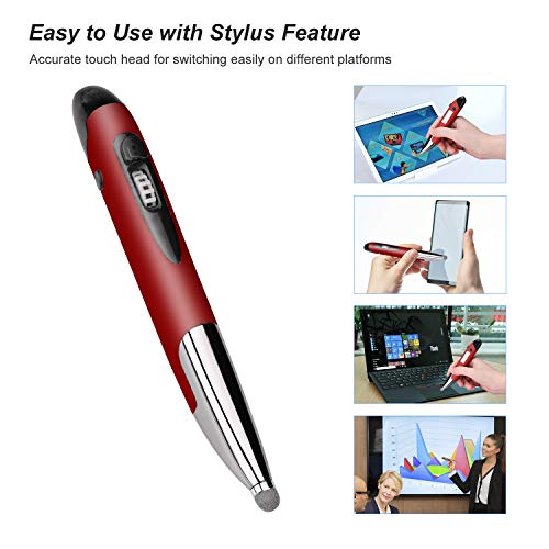 lychee Rechargeable Pocket Pen Mouse, Left/Right-Handed Wireless Optical Ergonomic Mouse with Stylus Function RGB Backlit Type-C & Micro USB Adapter for PC Laptop Notebook Mac (Red) - Image 3