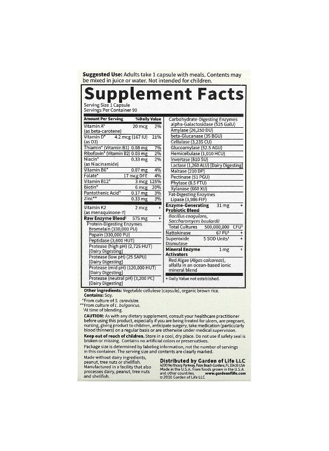 Garden of Life Garden of Life, RAW Enzymes, Men, 90 Vegetarian Capsules  - Image 2