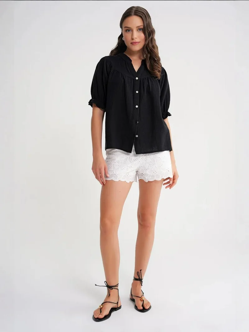 MixRay Mixray Linen Blend Short Sleeve Buttoned Shirt