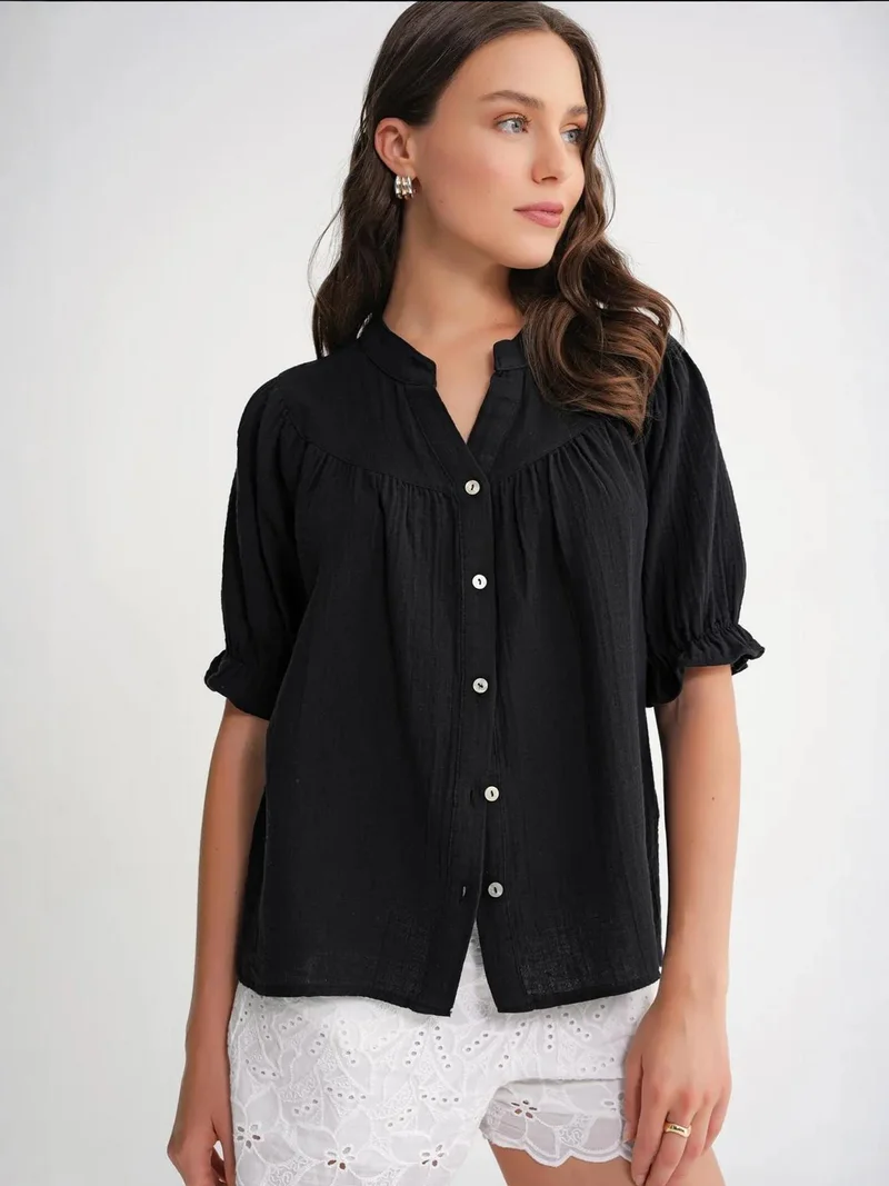 MixRay Mixray Linen Blend Short Sleeve Buttoned Shirt
