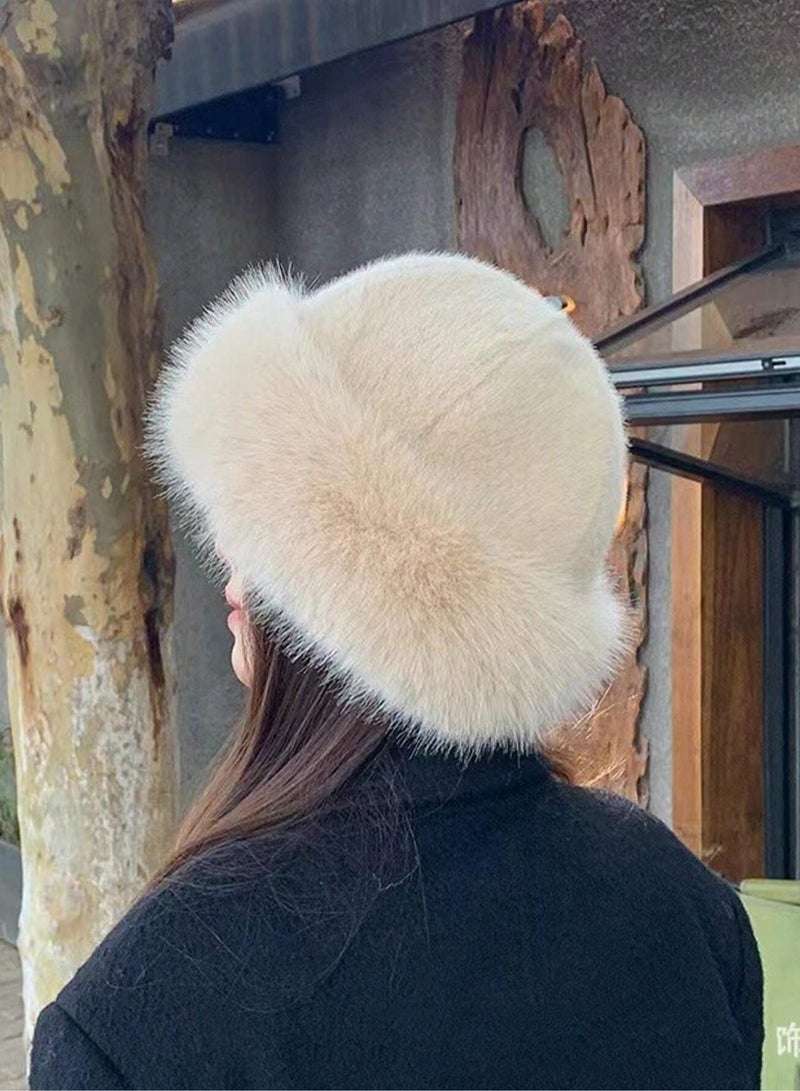 2 Pieces Thick Plush Fur Hat, Women's Beanie Style, Elegant and Cozy Design, Winter Wear for Weather (White+Black) - Image 4