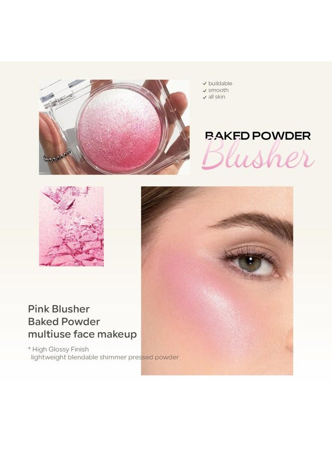 KYDA Pink Baked Blush, Pink Glow Powder for Blush and Highlighter, High Glossy Finish, Lightweight Blendable Shimmer Blusher, Multiuse Baked Powder, 0.53 oz  - Image 3