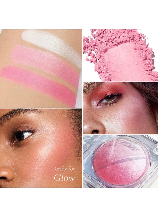 KYDA Pink Baked Blush, Pink Glow Powder for Blush and Highlighter, High Glossy Finish, Lightweight Blendable Shimmer Blusher, Multiuse Baked Powder, 0.53 oz  - Image 2