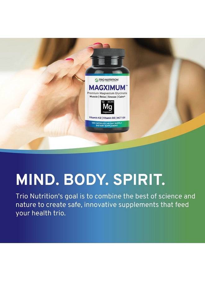 TRIO NUTRITION MIND BODY SPIRIT - Trio Nutrition Magx Magnesium Glycinate Vitamin D3 Vitamin K2 & Mct Oil; Chelated Magnesium Supplement; Calm Relaxation & Recovery; Well Rested & Ready To Start Your Day* - Image 1