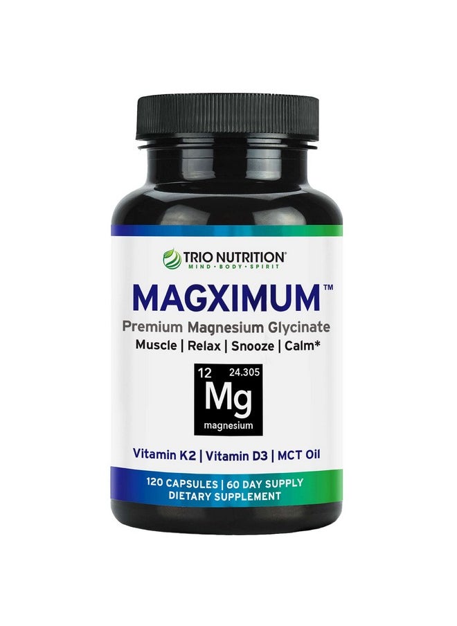 TRIO NUTRITION MIND BODY SPIRIT - Trio Nutrition Magx Magnesium Glycinate Vitamin D3 Vitamin K2 & Mct Oil; Chelated Magnesium Supplement; Calm Relaxation & Recovery; Well Rested & Ready To Start Your Day* - Image 1