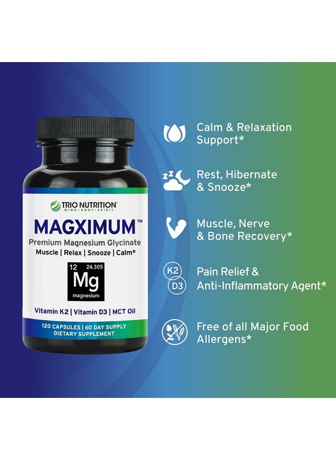 TRIO NUTRITION MIND BODY SPIRIT - Trio Nutrition Magx Magnesium Glycinate Vitamin D3 Vitamin K2 & Mct Oil; Chelated Magnesium Supplement; Calm Relaxation & Recovery; Well Rested & Ready To Start Your Day* - Image 1