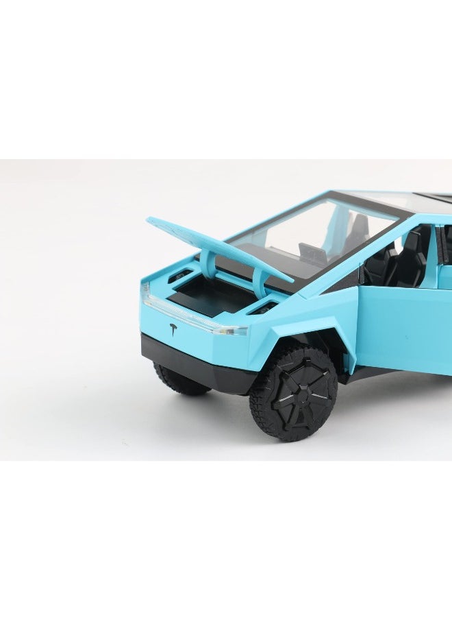 XHD - 1:32 Scale Cybertruck Diecast Model | Pull Back Pickup Truck with Sound & Light | Alloy Toy for Kids & Tesla Enthusiasts | Blue - Image 1