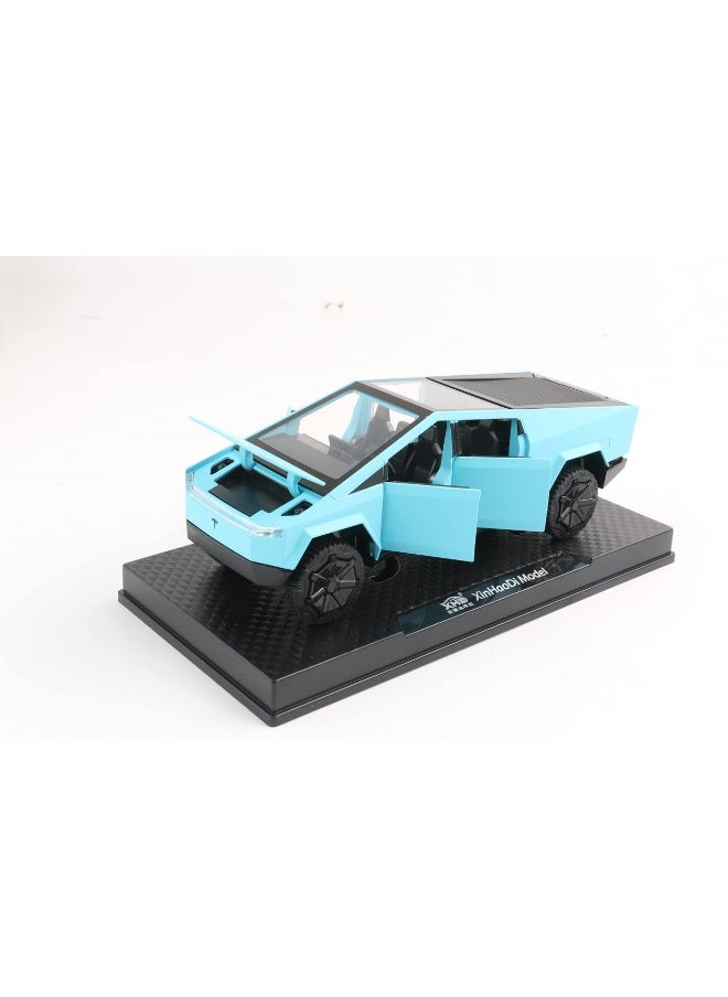 XHD - 1:32 Scale Cybertruck Diecast Model | Pull Back Pickup Truck with Sound & Light | Alloy Toy for Kids & Tesla Enthusiasts | Blue - Image 1