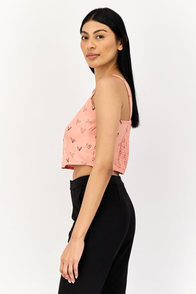 ONLY Women Square Neck Sleeveless Allover Print Tank Top, Dusty Pink - Image 2