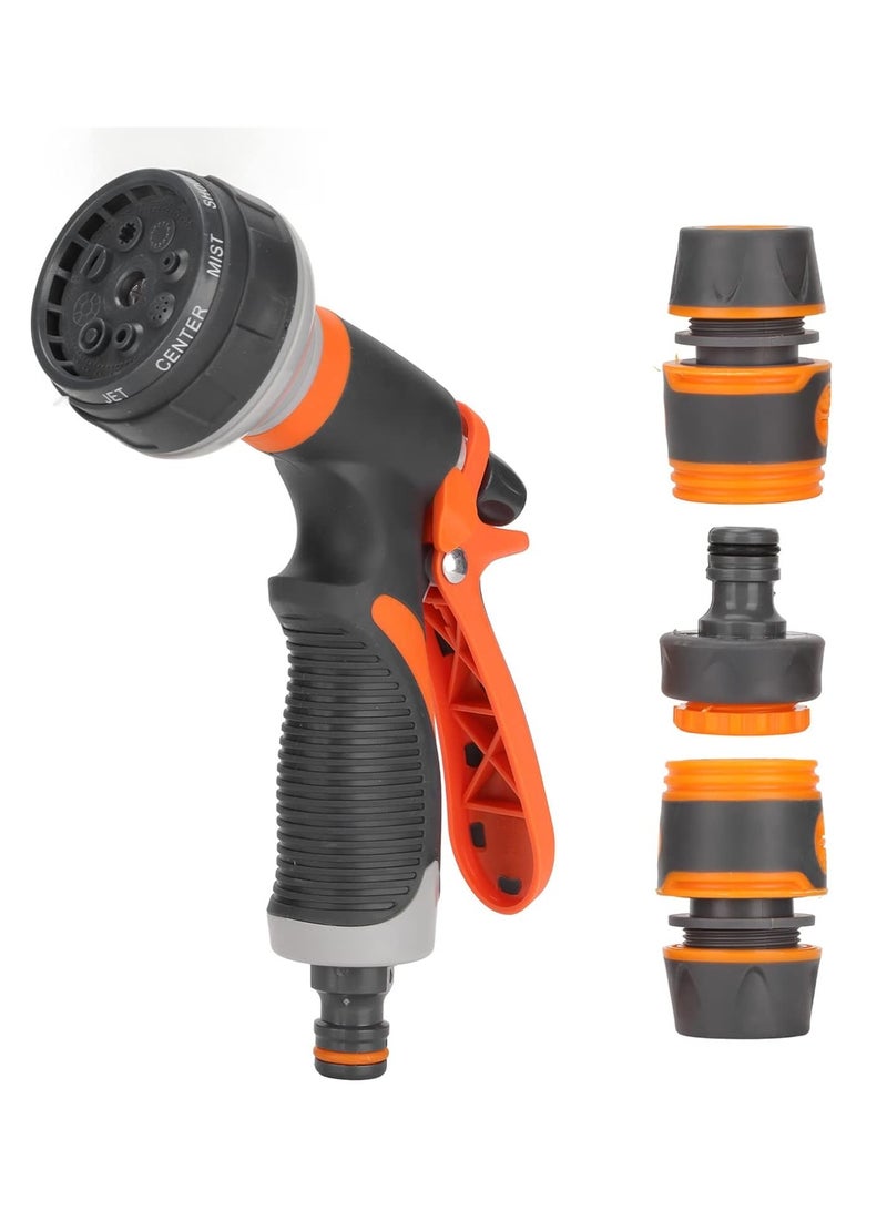 Garden Hose Nozzle, Garden Water Hose Nozzle Sprayer with 3 Connectors, 8 Adjustable Spray Patterns High Pressure Hand Spray Sprayer Hose Nozzle for Garden Watering Plant Cars Pets Showering - Image 1