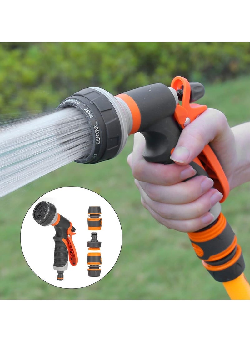 Garden Hose Nozzle, Garden Water Hose Nozzle Sprayer with 3 Connectors, 8 Adjustable Spray Patterns High Pressure Hand Spray Sprayer Hose Nozzle for Garden Watering Plant Cars Pets Showering - Image 3