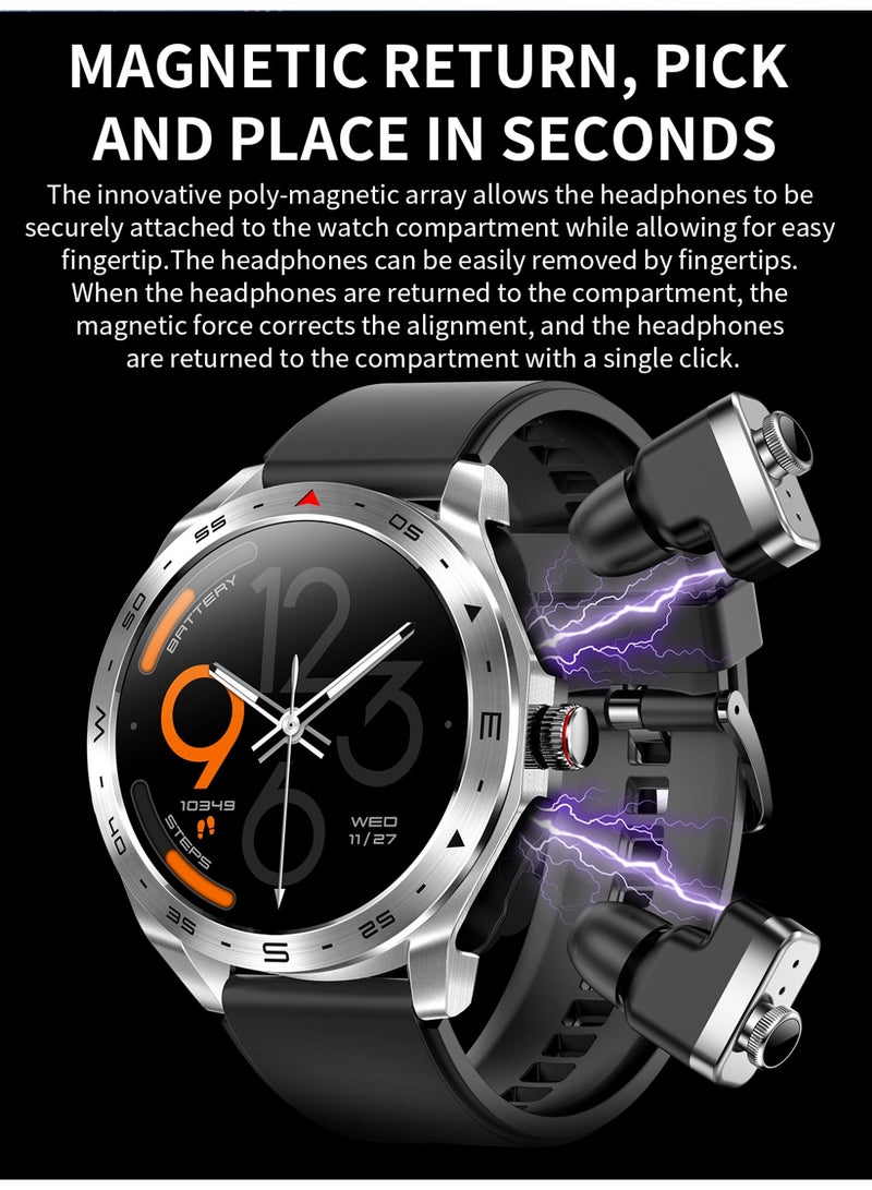 RollsTimi  Men's Smart Bluetooth Watch with Built-in Bluetooth Earbuds, 1.52-inch HD Full Touch Screen, Over 100 Watch Faces Optional, Multiple Sports Modes, Sports and Sleep Monitoring, 2-in-1 Earbud and Watch Combo, Model RT-T95 - Image 2