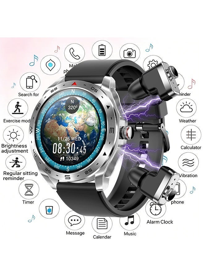RollsTimi  Men's Smart Bluetooth Watch with Built-in Bluetooth Earbuds, 1.52-inch HD Full Touch Screen, Over 100 Watch Faces Optional, Multiple Sports Modes, Sports and Sleep Monitoring, 2-in-1 Earbud and Watch Combo, Model RT-T95 - Image 1