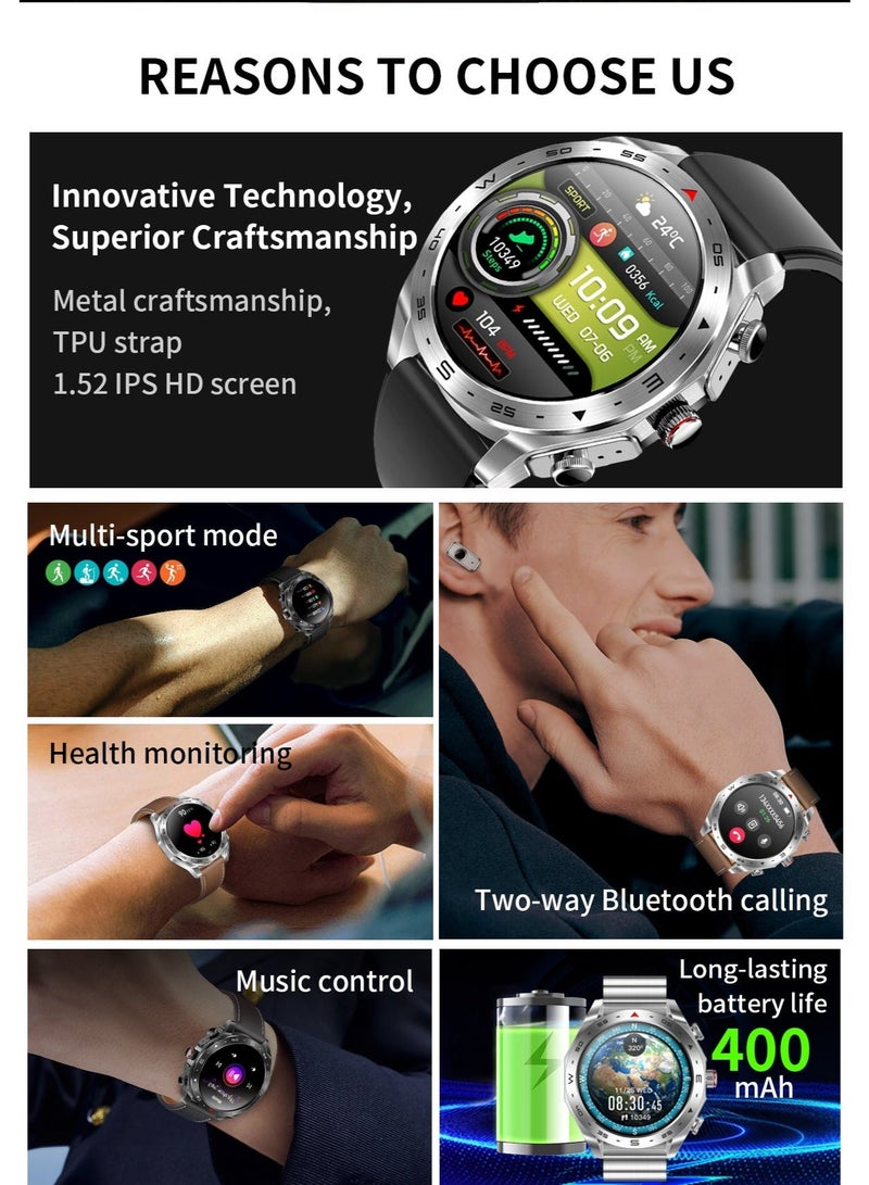 RollsTimi  Men's Smart Bluetooth Watch with Built-in Bluetooth Earbuds, 1.52-inch HD Full Touch Screen, Over 100 Watch Faces Optional, Multiple Sports Modes, Sports and Sleep Monitoring, 2-in-1 Earbud and Watch Combo, Model RT-T95 - Image 4