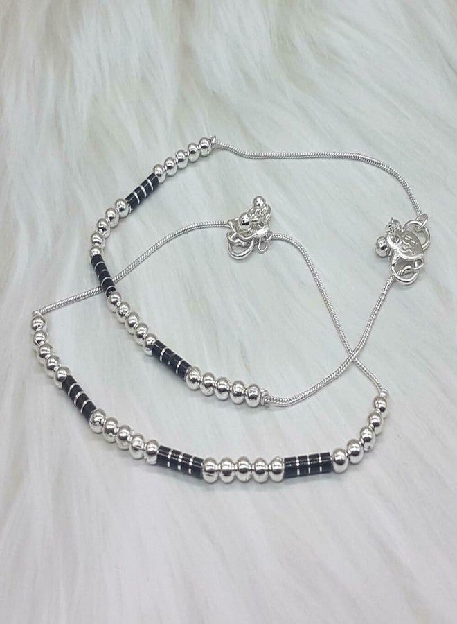 Shivarth Traditional Slim Payal Moti Jhaler Payal Bridal Anklet Painjan Pajeb Legchain Nazariya Anklet ghungroo Oxidised Payal for Girls/Women 1pairs (Black and Silver) - Image 4
