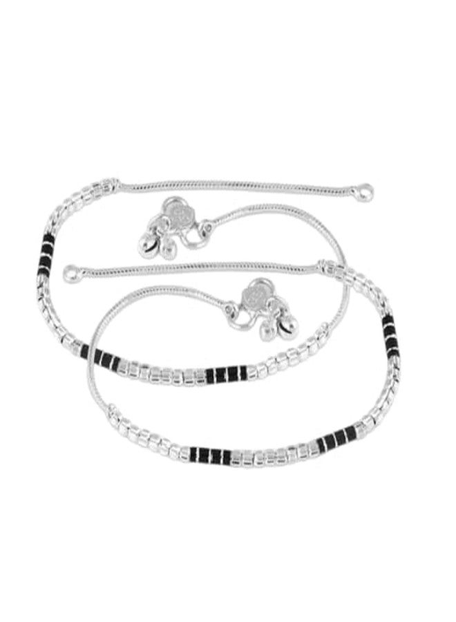 Shivarth Traditional Slim Payal Moti Jhaler Payal Bridal Anklet Painjan Pajeb Legchain Nazariya Anklet ghungroo Oxidised Payal for Girls/Women 1pairs (Black and Silver) - Image 1