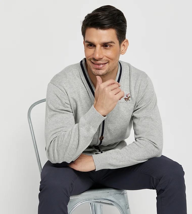 بيفرلي هيلز بولو كلوب كارديجان بأكمام طويلة وحواف متباينة