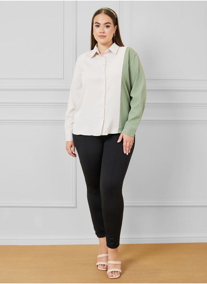 Styli - Colourblock Detail Long Sleeve Shirt - Image 1