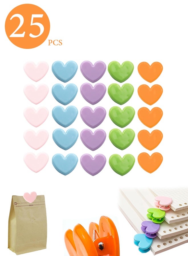 25 PCS Heart Shaped Binder Clips, Paper and Bag Clips, Office Folder Small Binder Clip, Mini Decorative Paper Clips, Wedding Binder Cartoon Bookmark Clip for Coffee Office Photo Picture Pages Holder - Image 1