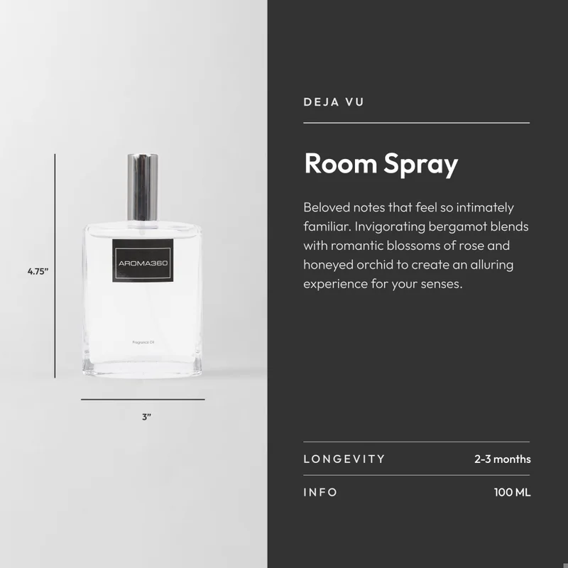 Aroma360  Deja Vu| Essential Oil Room Spray - Luxury Hotel Inspired Aromatherapy - Sandalwood, Orange Blossom, and White Mimosa - Air Freshener Spray - 100mL  | Best Price UAE