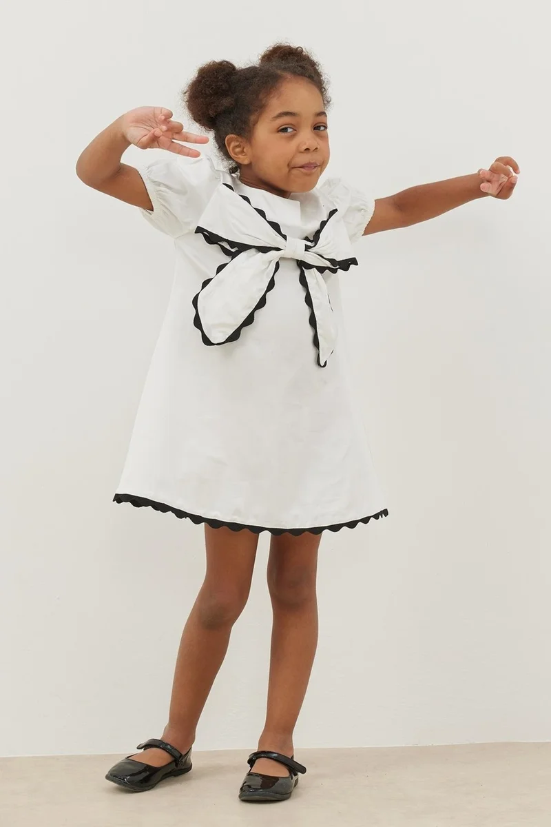 Fahhar Kids Ribbon Dress Cream