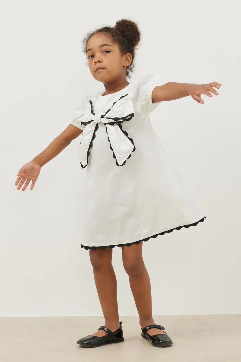 Fahhar Kids Ribbon Dress Cream