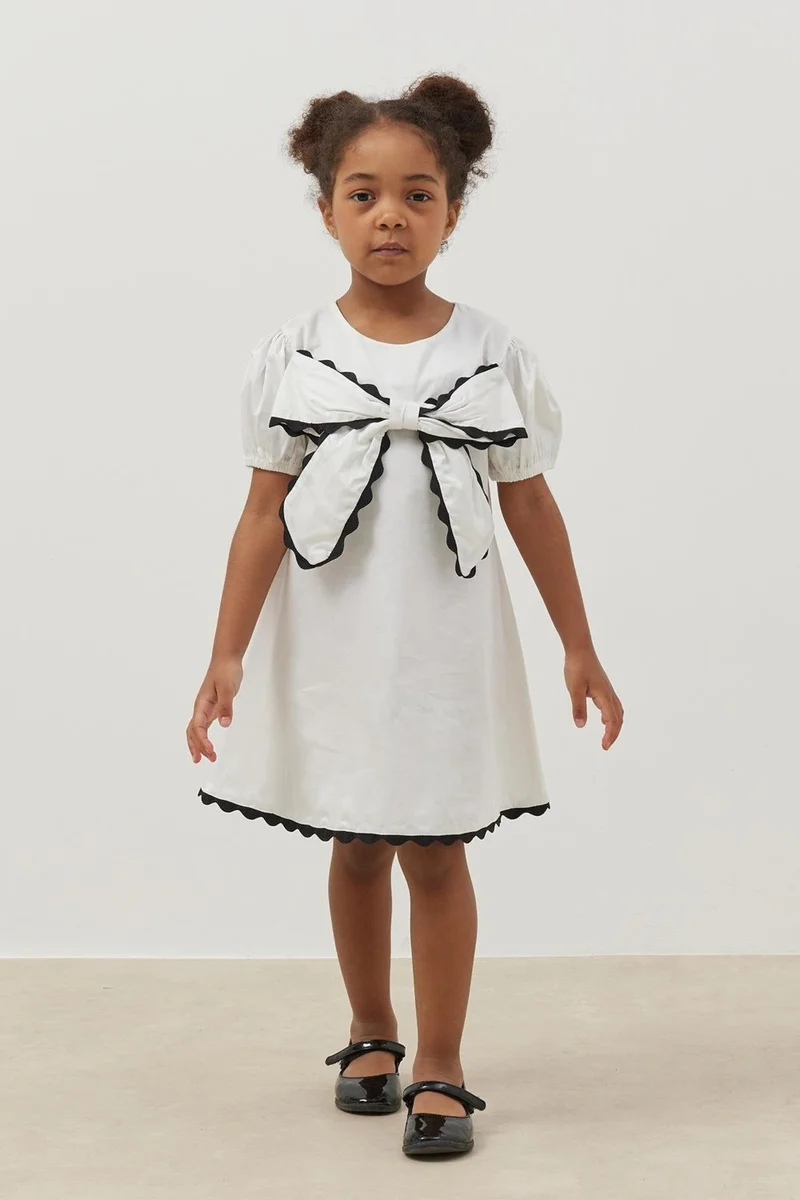 Fahhar Kids Ribbon Dress Cream
