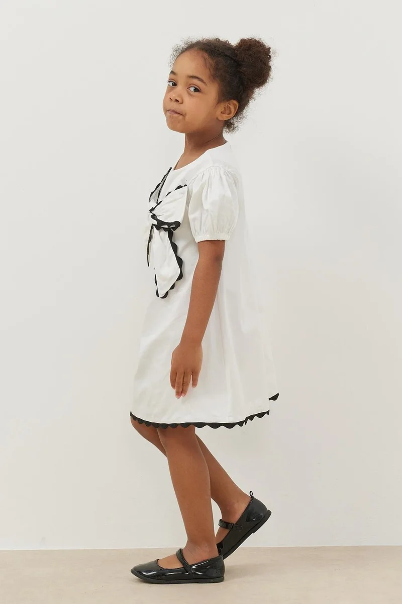 Fahhar Kids Ribbon Dress Cream