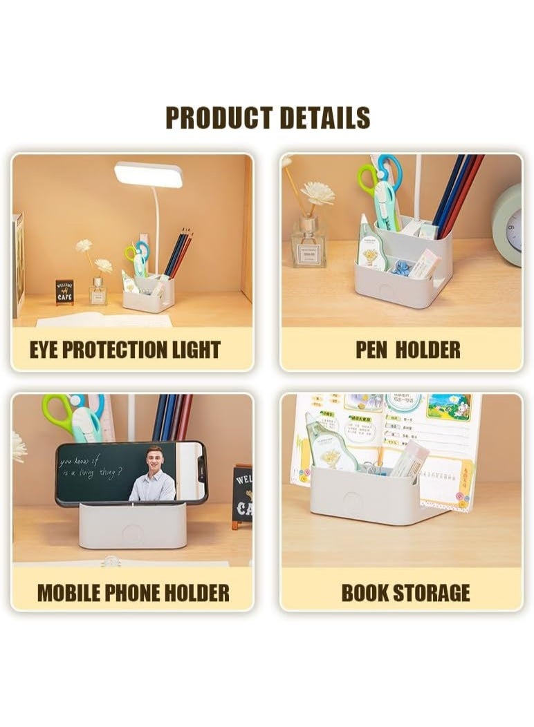 Rechargeable LED Desk Lamp with Pen and Mobile Phone Holder, Touch Control, Flexible USB Charging, 3 Color Modes - Image 3