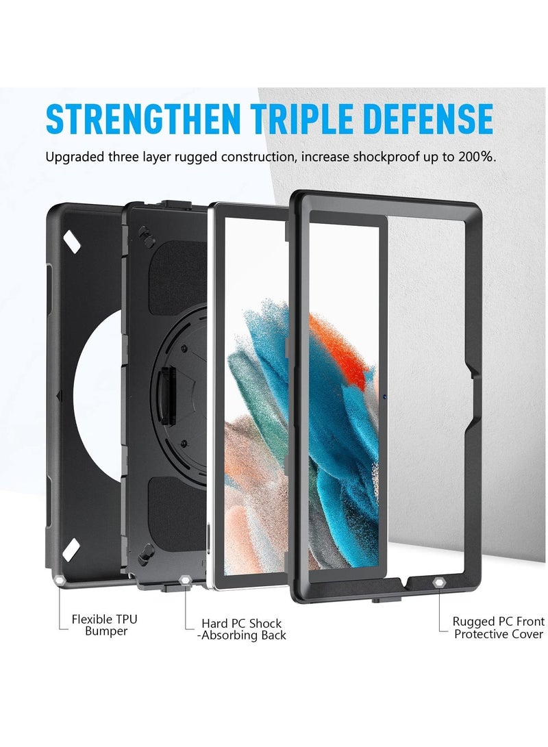 KASTWAVE Case for Samsung Galaxy Tab A8 10.5 Inch 2022 with Pen Holder Shoulder Strap,Military Grade Heavy Duty Shockproof Cover for Samsung Galaxy Tab A8 Tablet SM-X200/X205/X207,  Black  - Image 3