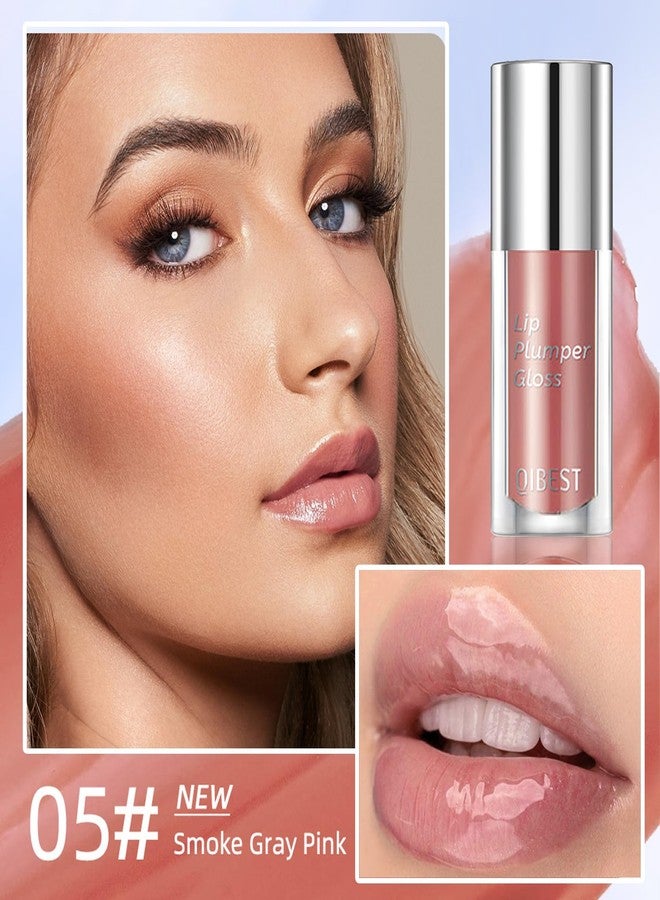 QIUFSSE Korean Clear Lip Oil Tinted Lip Plumper Gloss for Women Big Brush Head Hydrating Lip Glow Oil for Lip Care and Dry Lips - 05 Smoke Gray Pink - Image 2