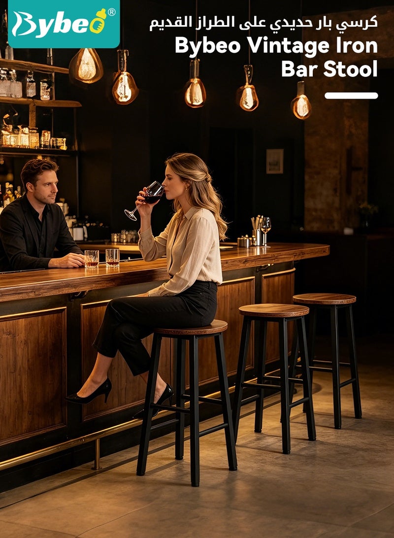 Bybeo Bar Stools Set of 2, Kitchen Counter Stools, 24.8 Inch Bar Height Stools, Round Backless Bar Chair with Metal Legs and Footrest, Perfect for Dining Room, Kitchen Counter, Bar - Image 2