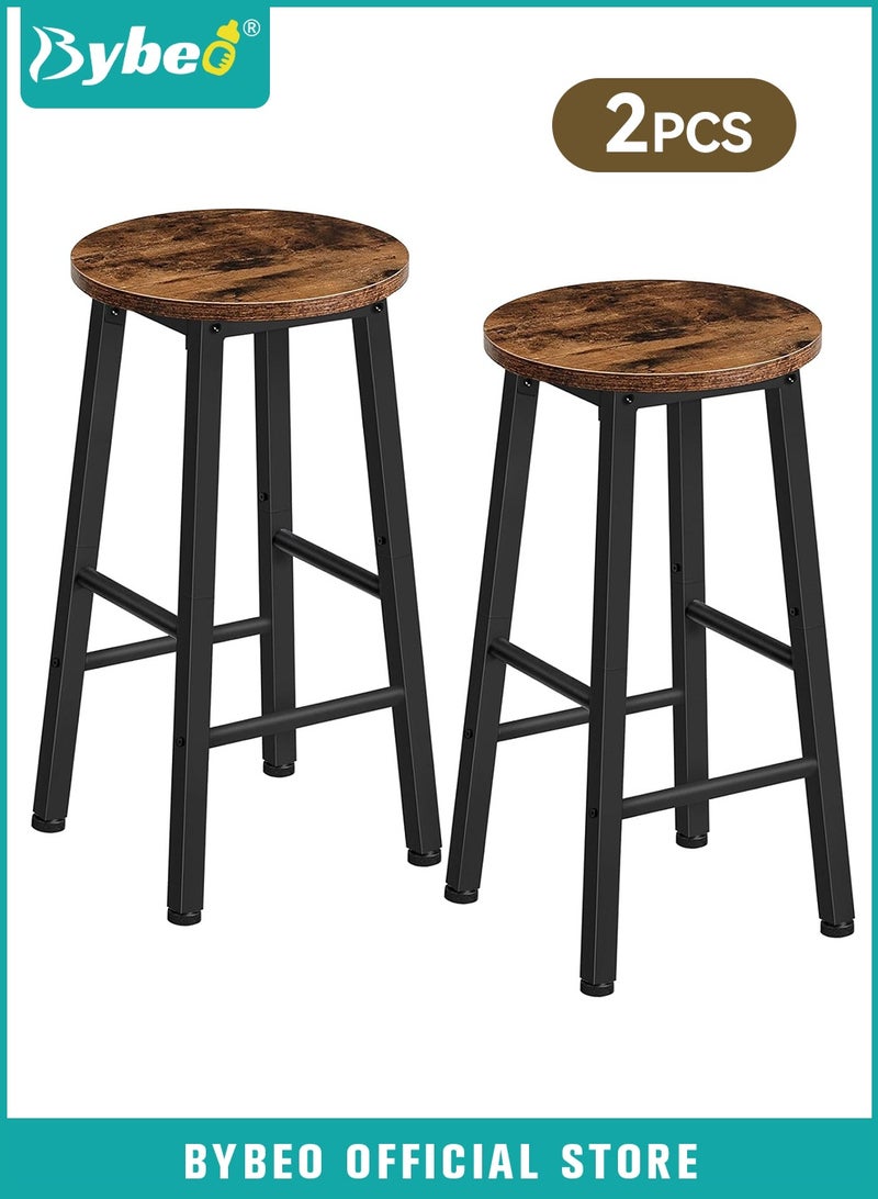 Bybeo Bar Stools Set of 2, Kitchen Counter Stools, 24.8 Inch Bar Height Stools, Round Backless Bar Chair with Metal Legs and Footrest, Perfect for Dining Room, Kitchen Counter, Bar - Image 1