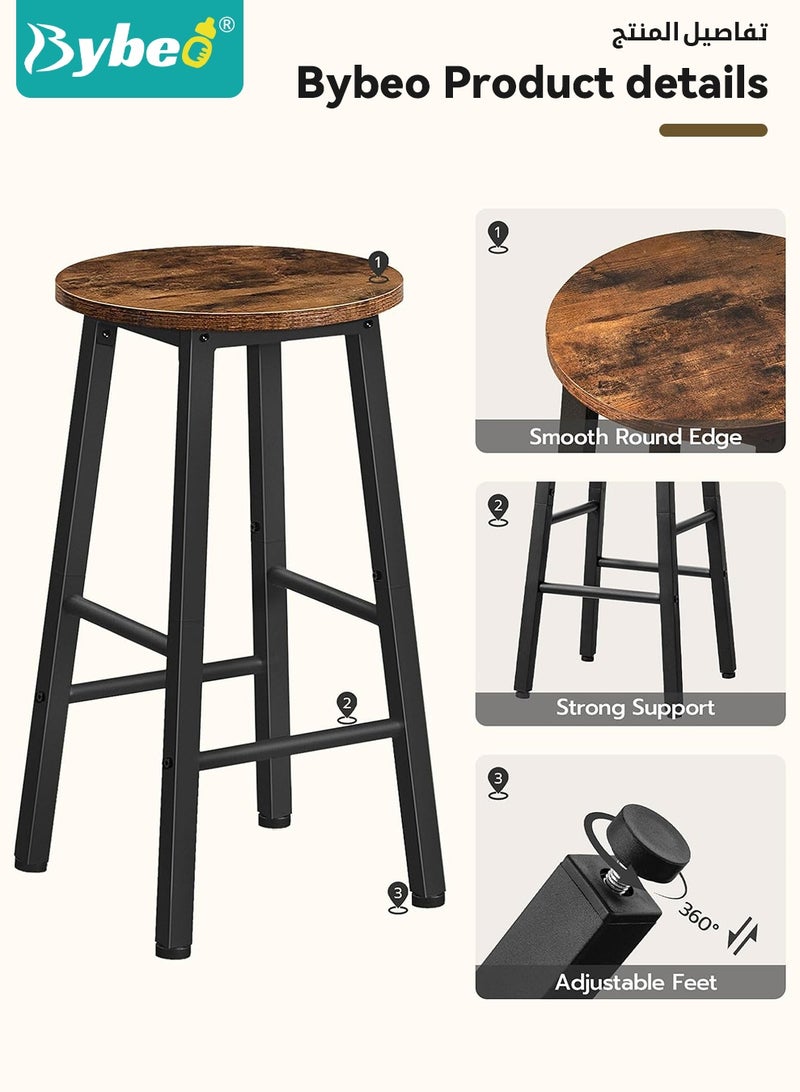 Bybeo Bar Stools Set of 2, Kitchen Counter Stools, 24.8 Inch Bar Height Stools, Round Backless Bar Chair with Metal Legs and Footrest, Perfect for Dining Room, Kitchen Counter, Bar - Image 5