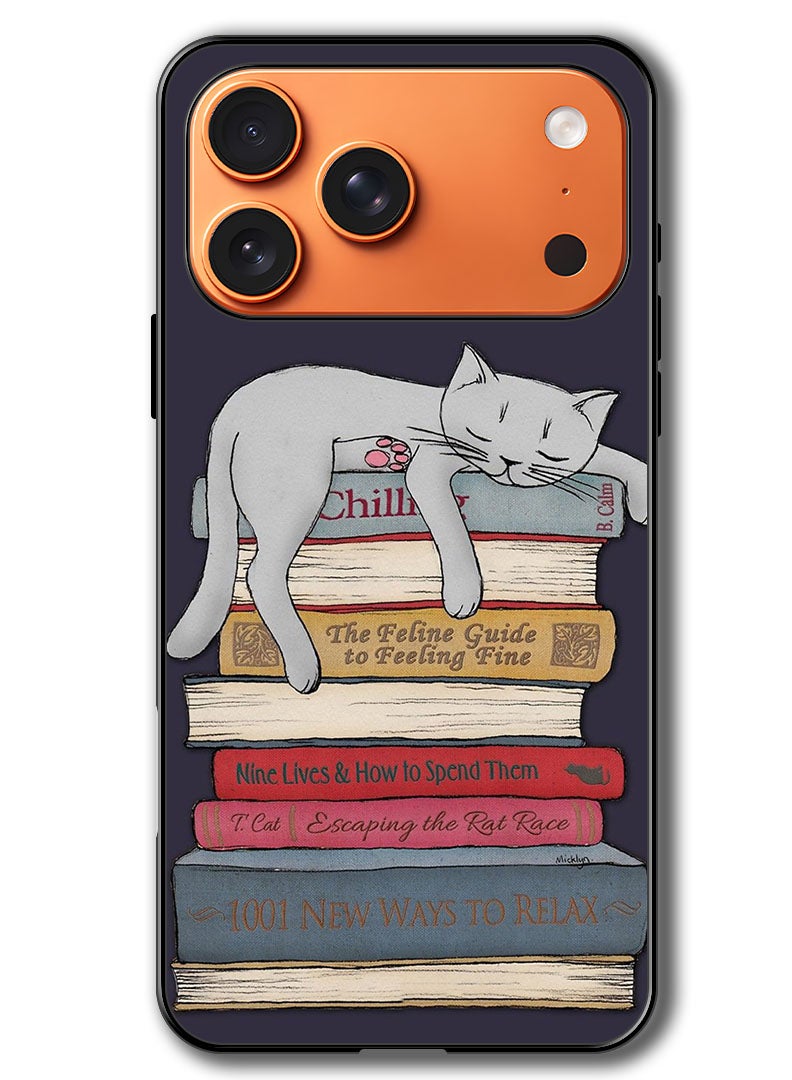 Theodor Case Compatible with Apple iPhone 17 Pro 6.3 Inch Protection Shockproof Bumper Cover Cat With Books - Image 1