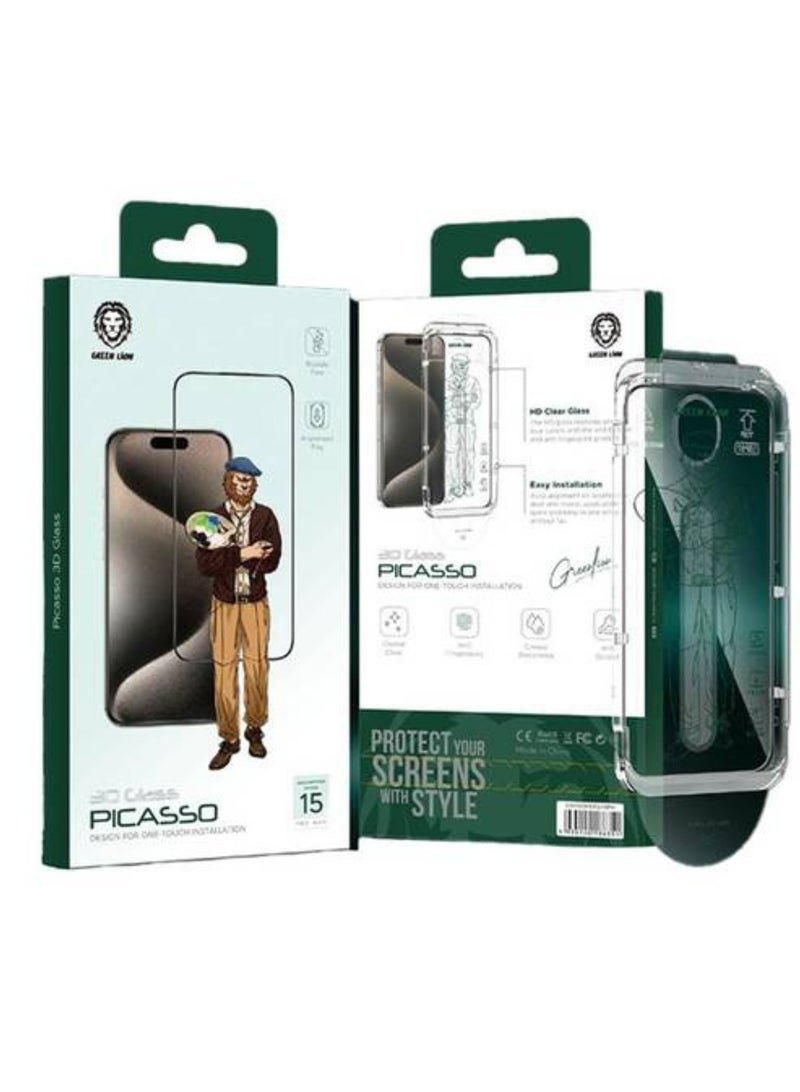 Raxoom Picasso 3D Glass Screen Protector with Alignment Tray for iPhone 15 Pro - Crystal Clear, Ultimate Protection, Easy Install, Anti-Scratch, 99% Clarity, Bubble-Free - Precision Fit, Durable Glass Shield - Image 3