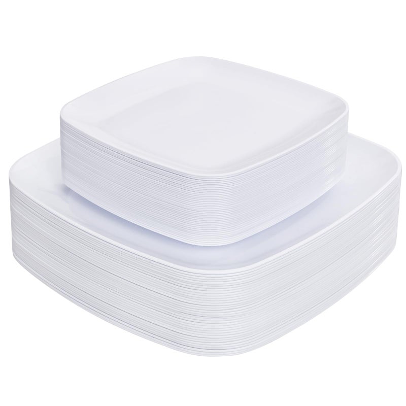 PULOTE 60PCS White Square Plastic Plates Disposable - Heavy Duty Party Plates Include 30 Dinner Plates 30 Dessert Plates for Parties&Weddings - Image 1