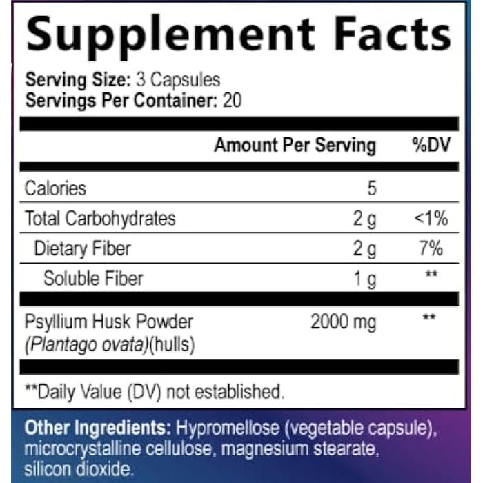 Built By Nature Psyllium Husk Capsules 2000mg - Fiber Supplement - Natural Soluble Fiber Pills with Psyllium Husk Powder - Supports Digestive Gut and Colon Health - Non-GMO, Gluten-Free, Vegan - 60 Capsules - Image 2