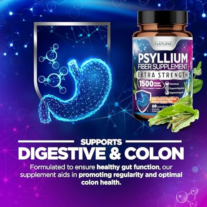 Built By Nature Psyllium Husk Capsules 2000mg - Fiber Supplement - Natural Soluble Fiber Pills with Psyllium Husk Powder - Supports Digestive Gut and Colon Health - Non-GMO, Gluten-Free, Vegan - 60 Capsules - Image 4