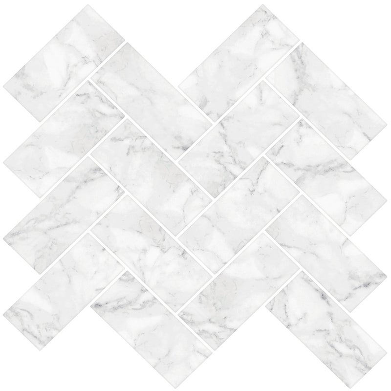 In Home NH2358 Herringbone Carrara Peel Stick Backsplash Tiles White OffWhite