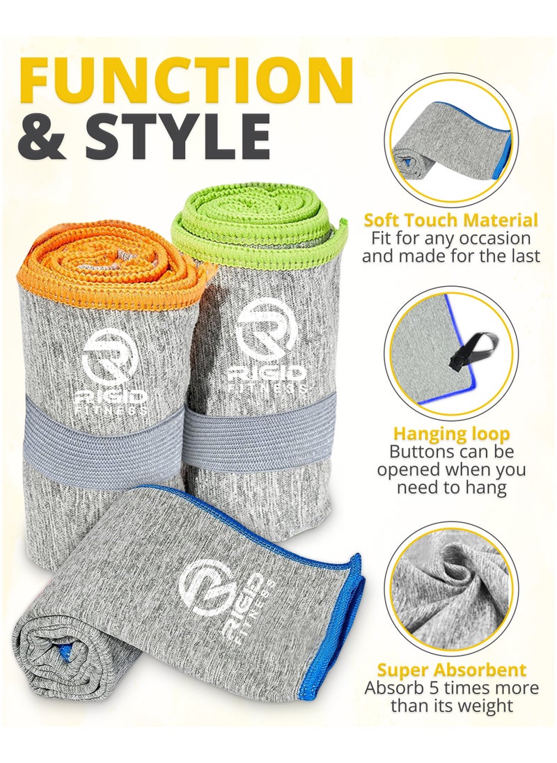 RIGID FITNESS - Microfiber Quick Dry Towels - Silver Ion Technology Towel, Super Absorbent Gym Towel - Ideal Sweat Towel for Fitness, Camping, Travel - Suitable for Men & Women - 77x40cm (Set of 3) - Image 1