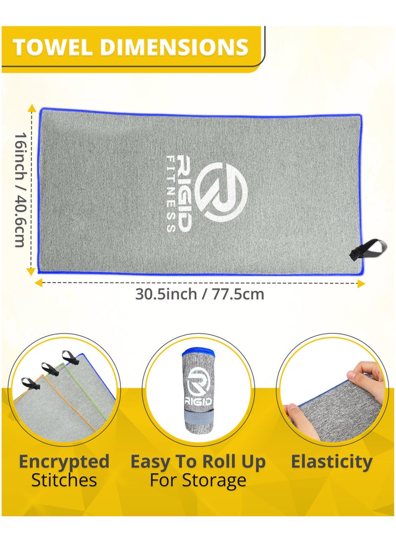 RIGID FITNESS - Microfiber Quick Dry Towels - Silver Ion Technology Towel, Super Absorbent Gym Towel - Ideal Sweat Towel for Fitness, Camping, Travel - Suitable for Men & Women - 77x40cm (Set of 3) - Image 1