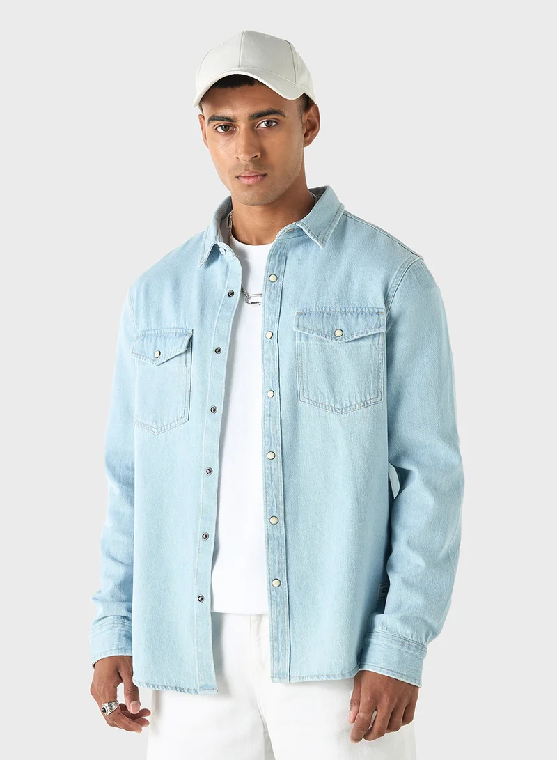 لي كوبر Lee Cooper Regular Fit Solid Shirt with Long Sleev