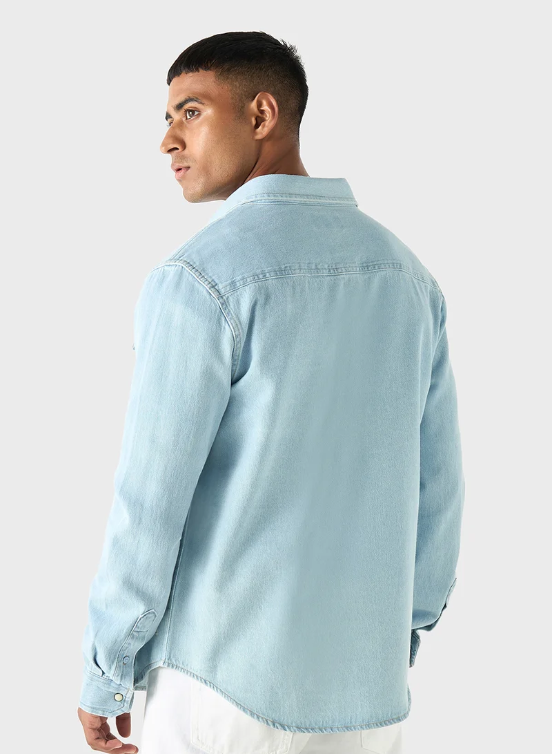 لي كوبر Lee Cooper Regular Fit Solid Shirt with Long Sleev