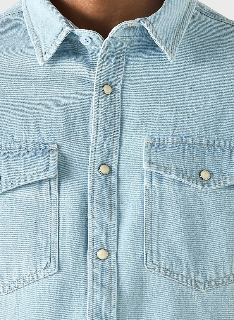 لي كوبر Lee Cooper Regular Fit Solid Shirt with Long Sleev