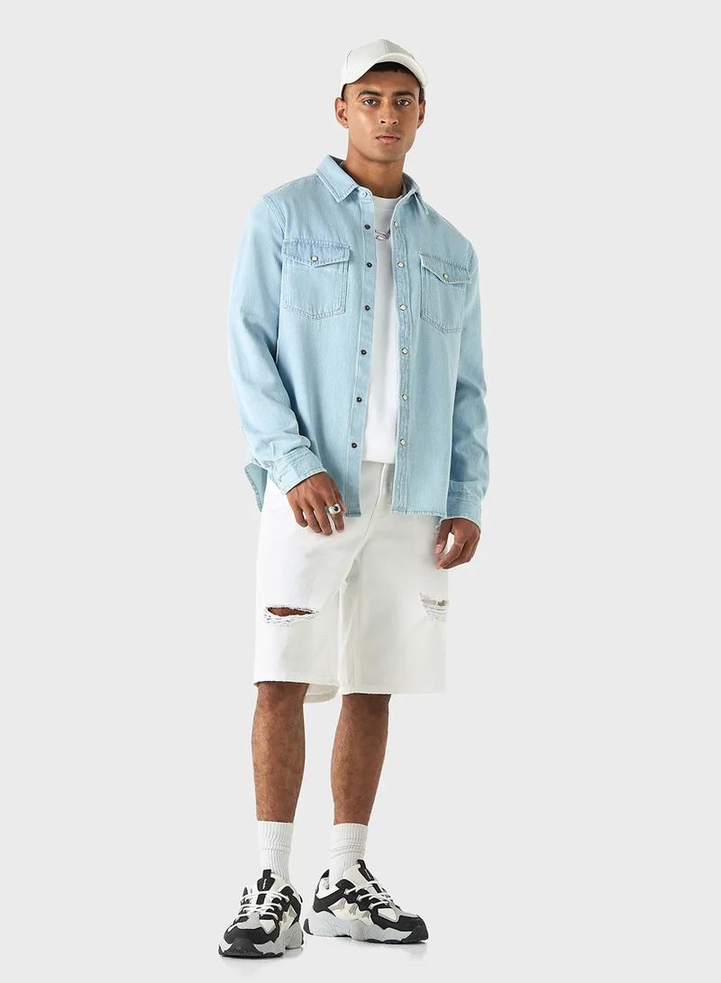 لي كوبر Lee Cooper Regular Fit Solid Shirt with Long Sleev