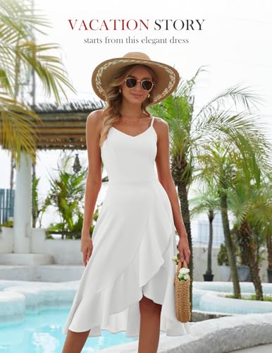 DRESSTELLS Cocktail Dresses for Woman, White Graduation Party Formal Wedding Guest Church Confirmation Fit Flare High Low Petite Dress White S - Image 3