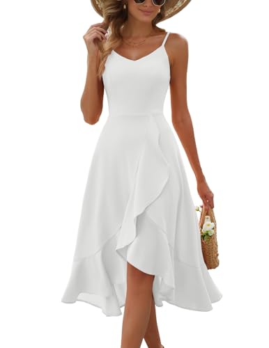 DRESSTELLS Cocktail Dresses for Woman, White Graduation Party Formal Wedding Guest Church Confirmation Fit Flare High Low Petite Dress White S - Image 1