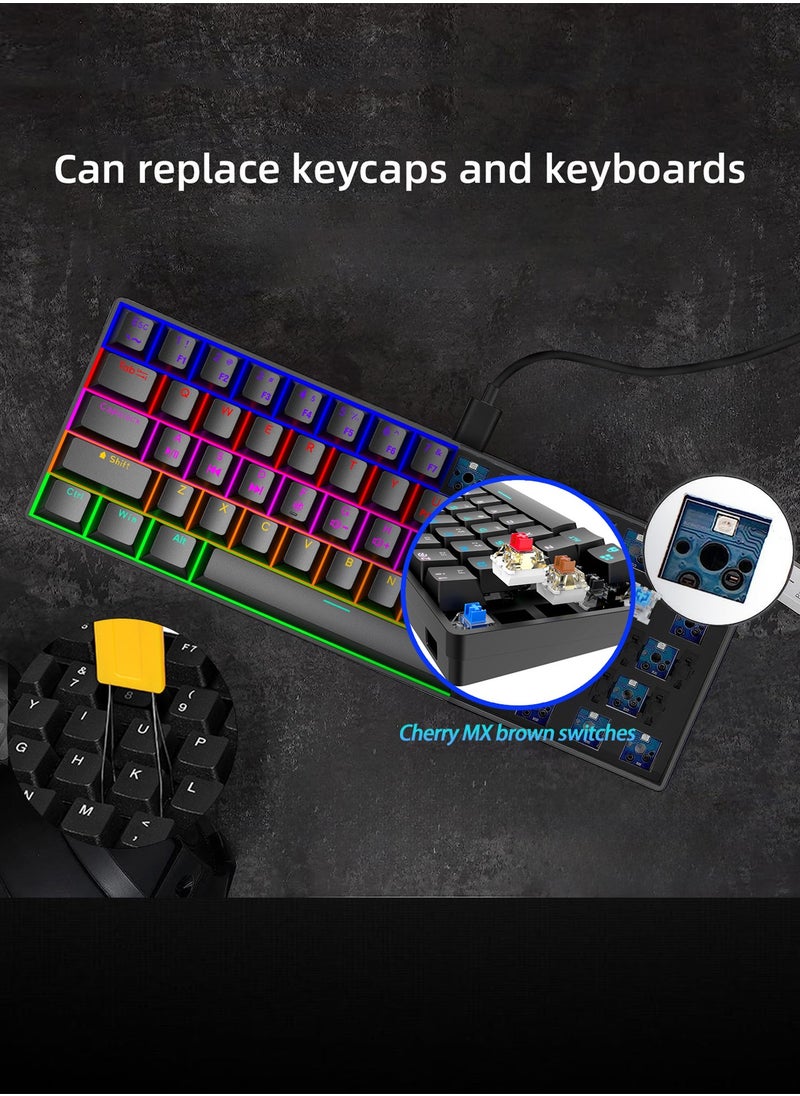 infino - Wireless Bluetooth Tri-Mode (2.4G/Bluetooth/USB-C) Mechanical Keyboard, Multi-Platform Support (Windows/Mac/Linux/Tablet), Rechargeable 61-Key RGB Backlit Brown Switch Gaming Keyboard - Image 1